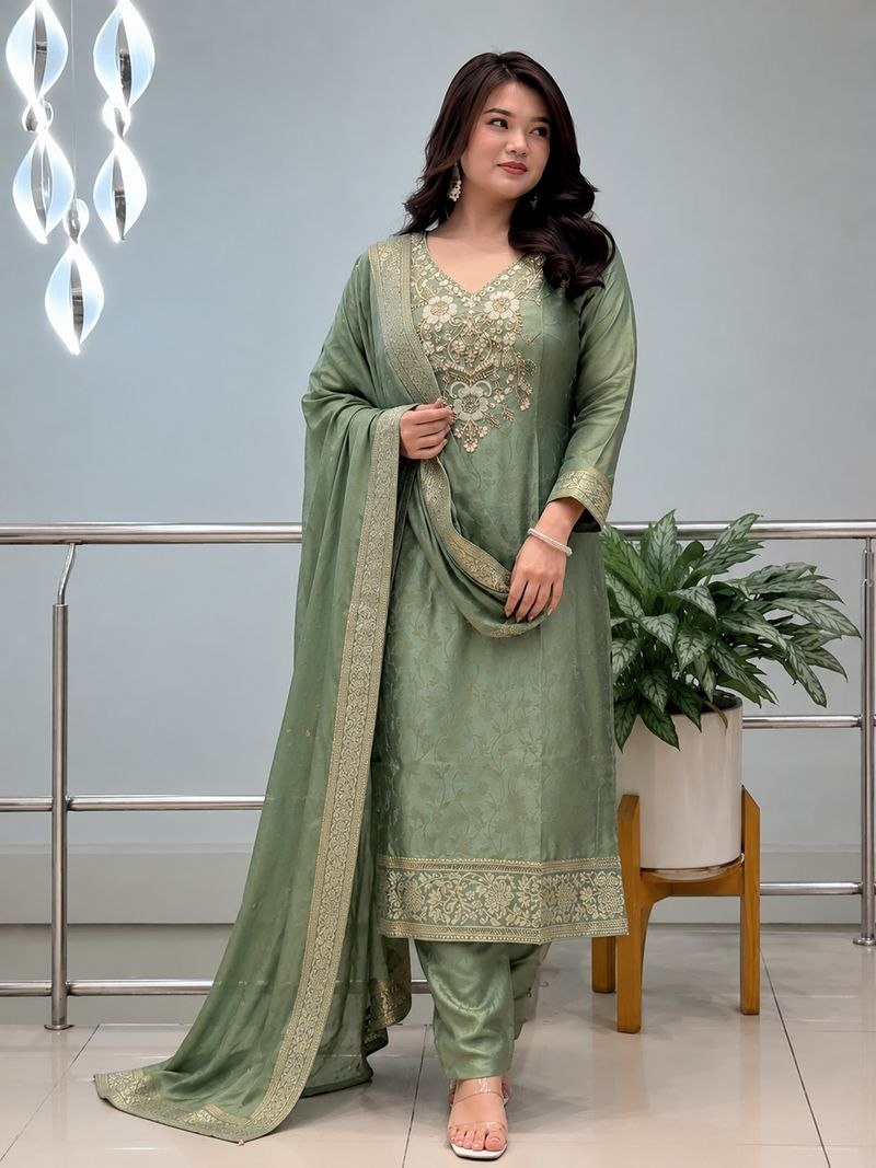 Malay Glass Tissue Suit Set Women | Kanjivaram Handwork Kurti Set
