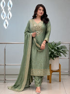 Malay Glass Tissue Suit Set Women | Kanjivaram Handwork Kurti Set