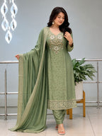Malay Glass Tissue Suit Set Women | Kanjivaram Handwork Kurti Set
