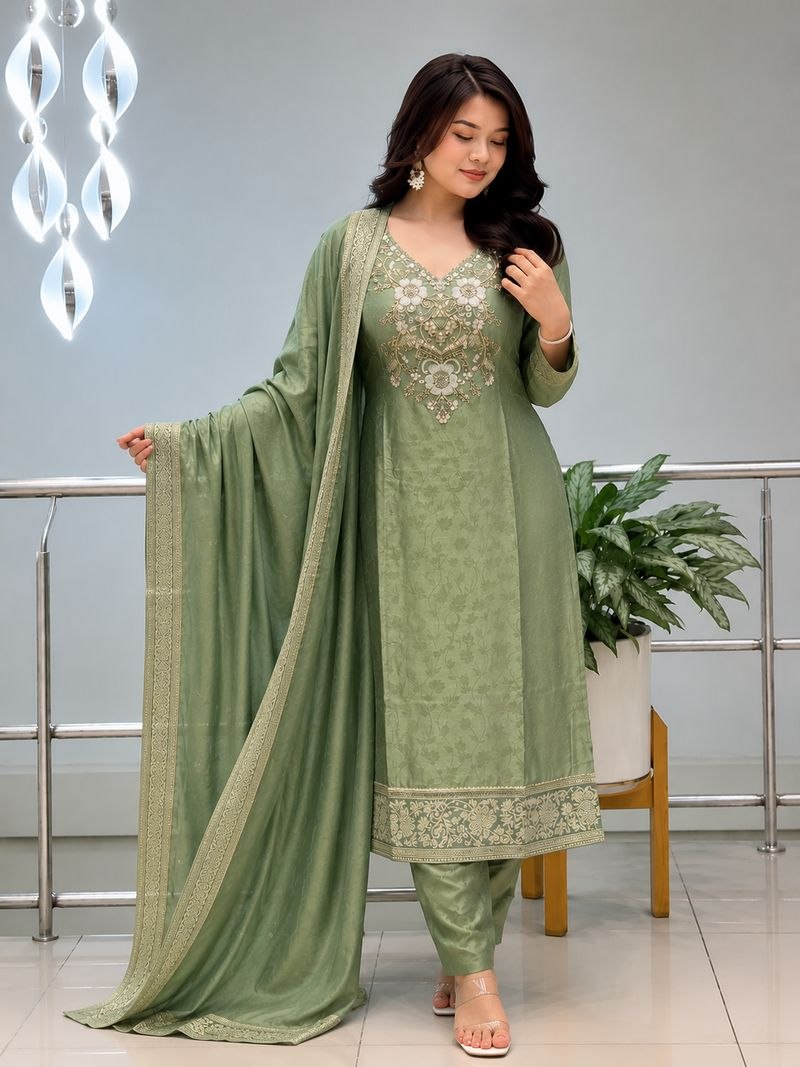Malay Glass Tissue Suit Set Women | Kanjivaram Handwork Kurti Set