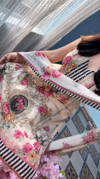 Designer Crepe Silk Floral Printed Top with Original Mirror Work