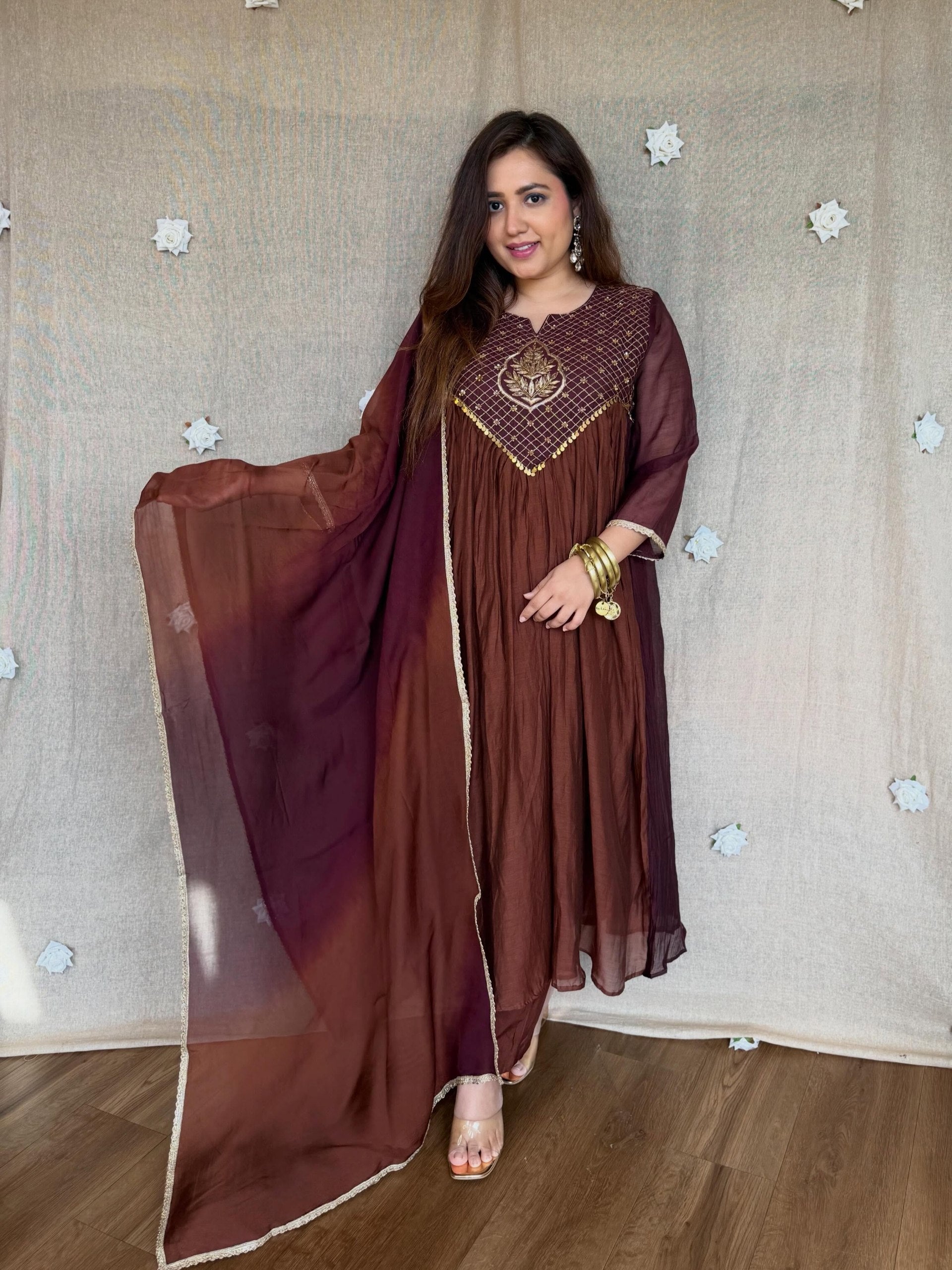 Mal Chanderi Handwork Anarkali Suit Set