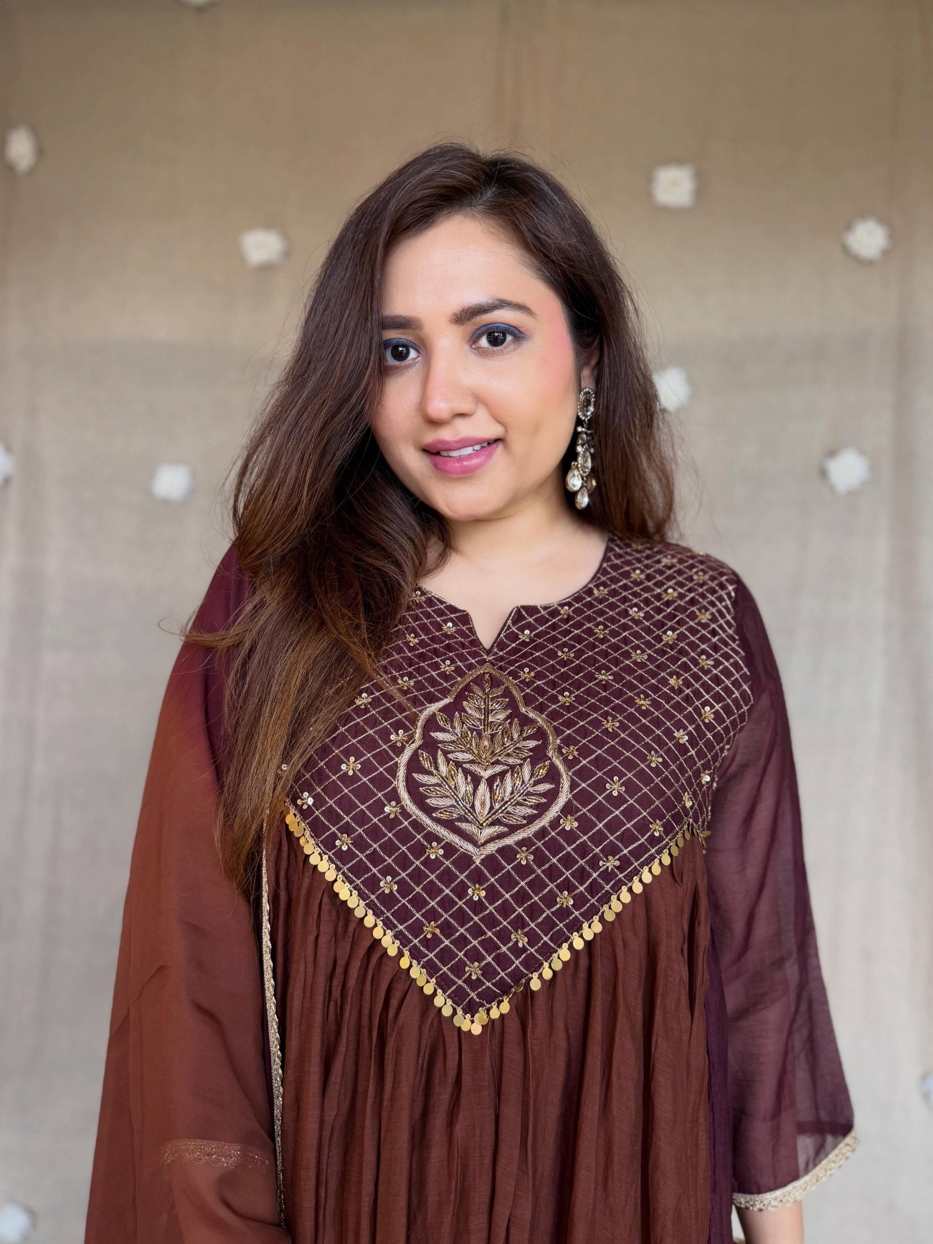 Mal Chanderi Handwork Anarkali Suit Set