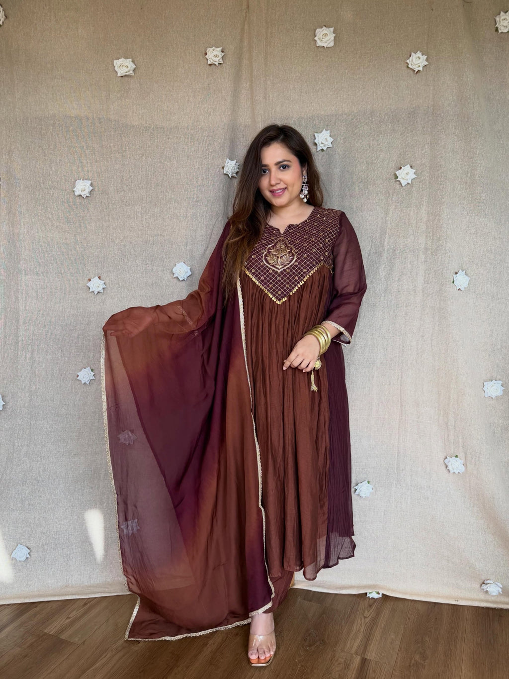 Mal Chanderi Handwork Anarkali Suit Set