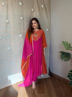 Mal Chanderi Handwork Anarkali Suit Set