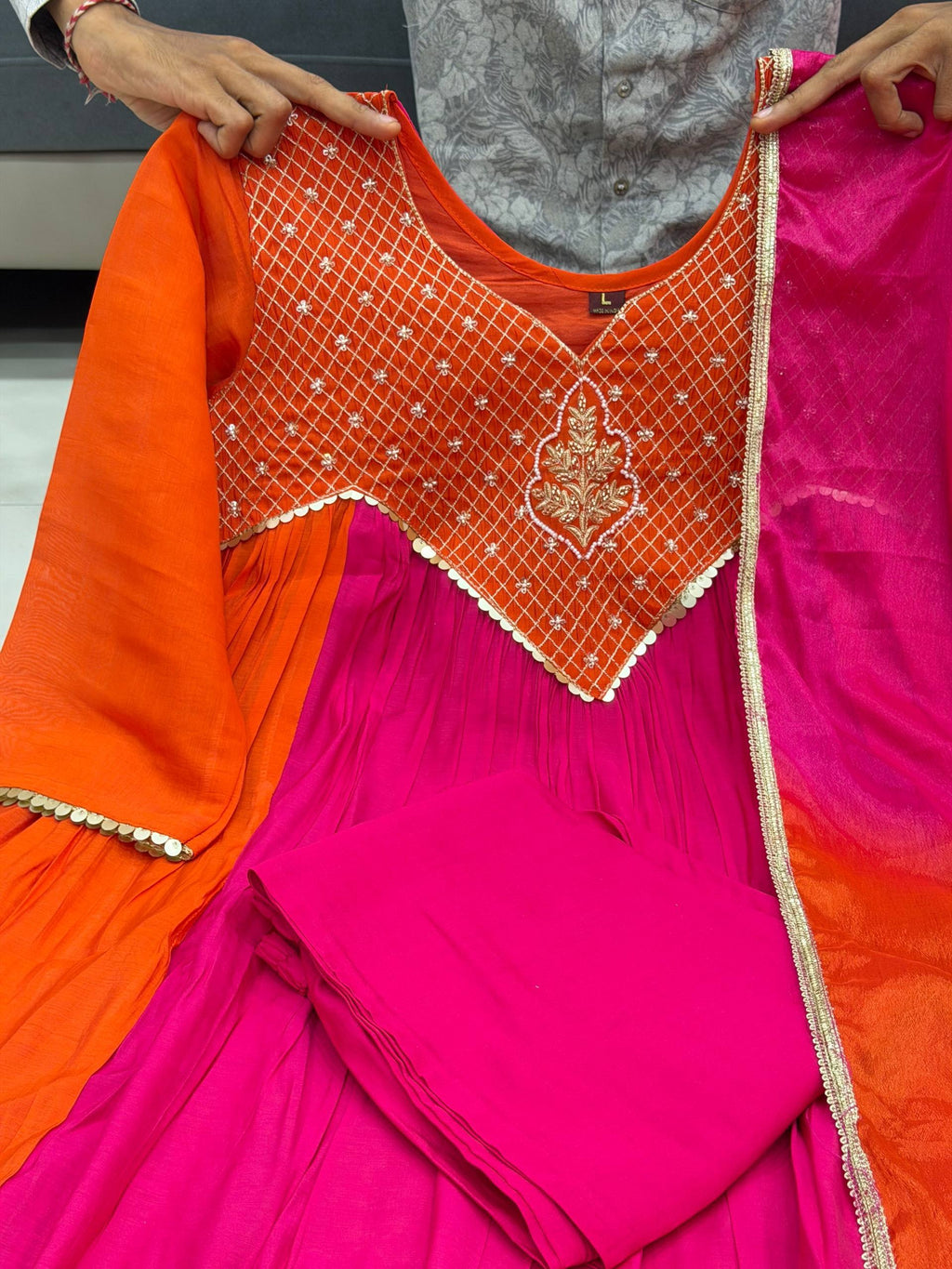 Mal Chanderi Handwork Anarkali Suit Set