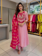 Pink Pure Mul Chanderi Handwork Suit Set with Banarasi Jacquard Dupatta for Women