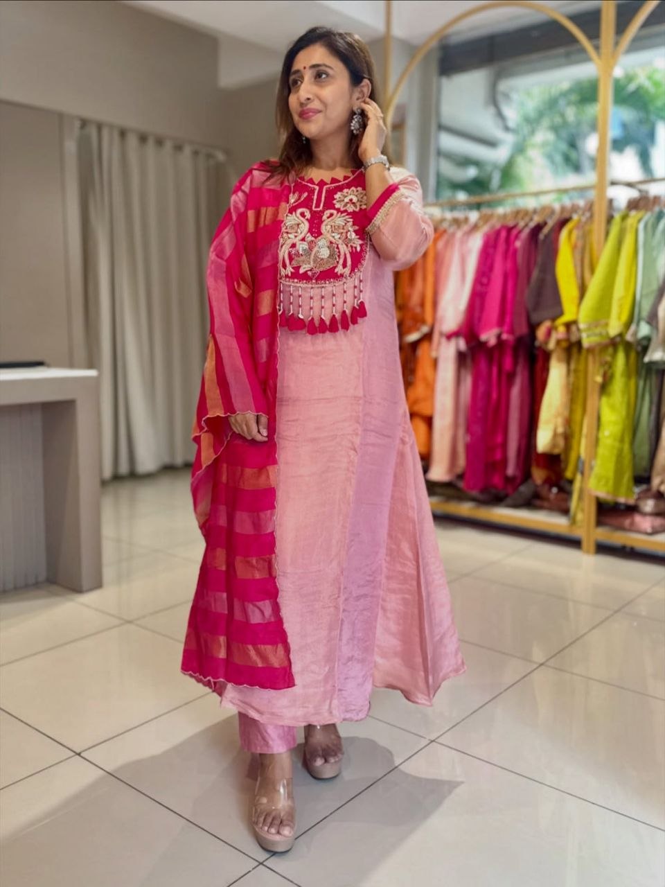 Pure Mul Chanderi Handwork Kurta with Banarasi Jacquard Dupatta