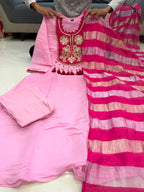 Designer Mul Chanderi Handwork Kurta Pant Dupatta Set for Women