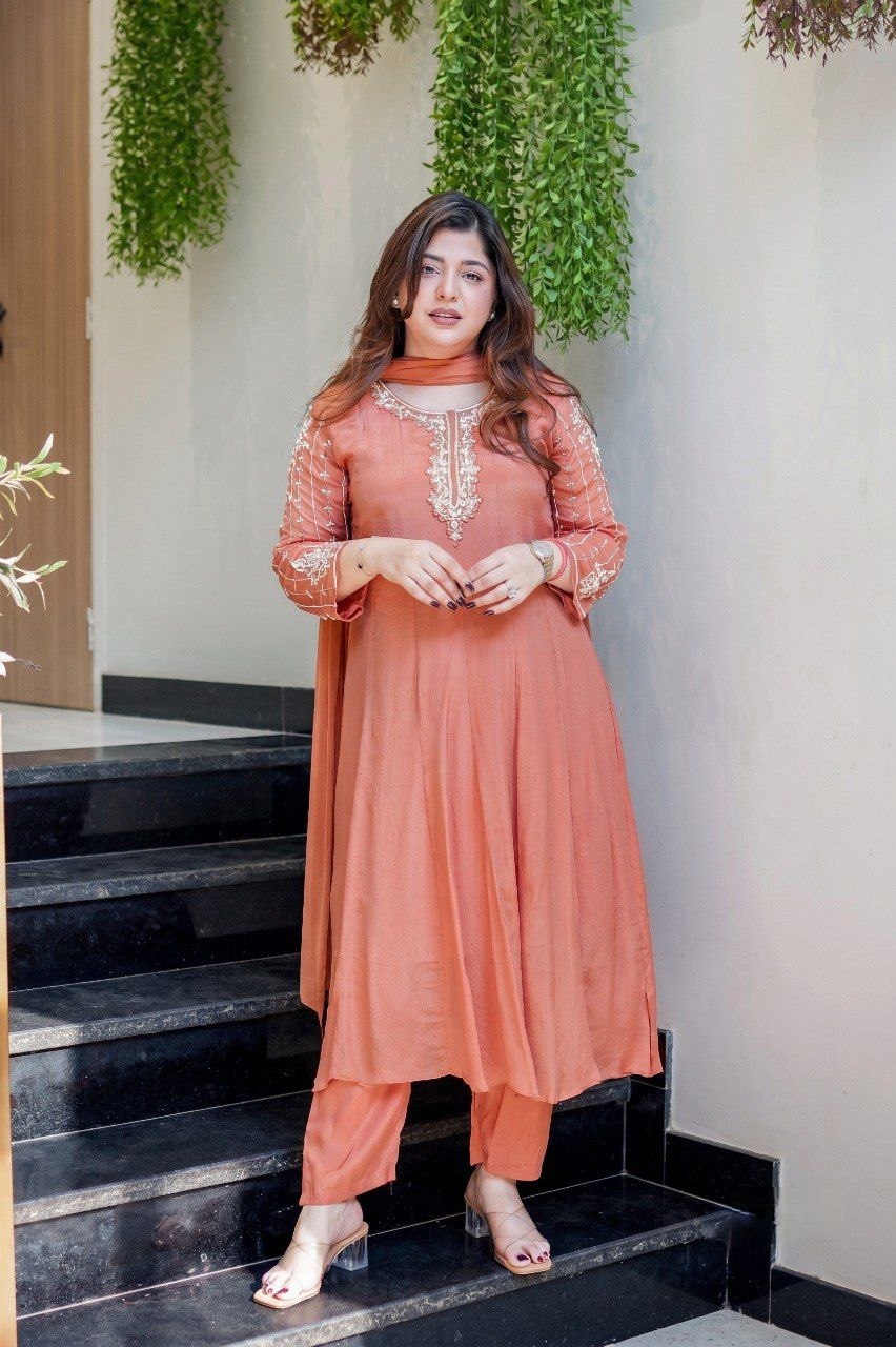 Pure Glass Tissue Handwork Anarkali Gown Set for Women