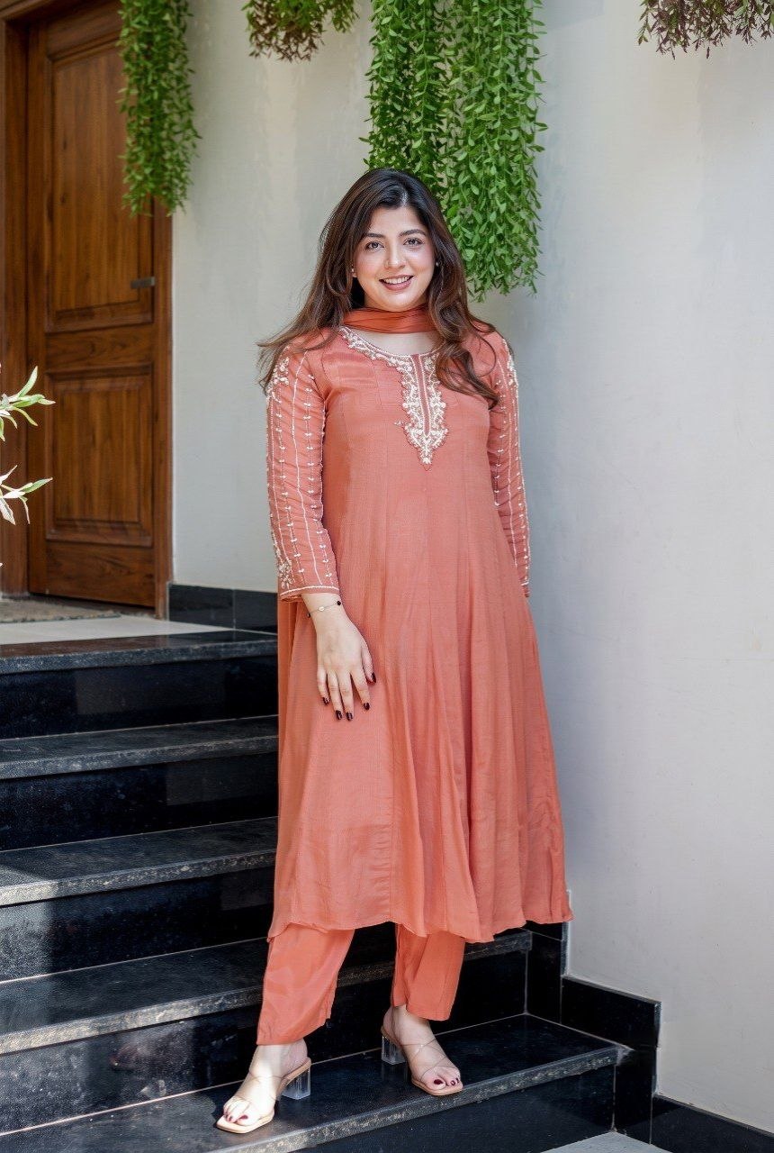 Pure Glass Tissue Handwork Anarkali Gown Set for Women