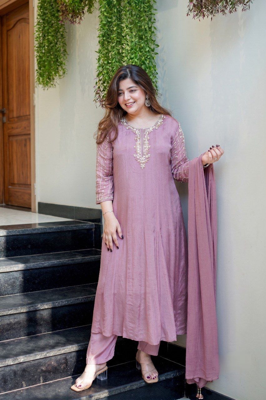 Pure Glass Tissue Handwork Anarkali Gown Set for Women