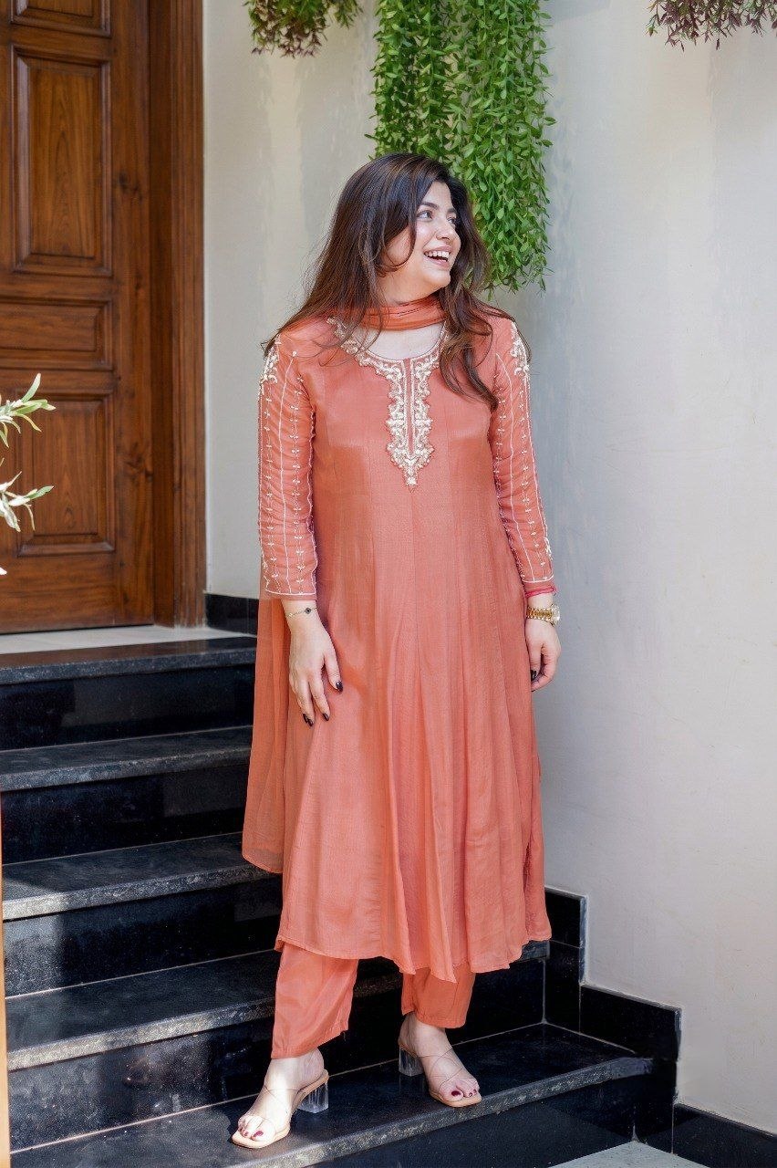 Pure Glass Tissue Handwork Anarkali Gown Set for Women
