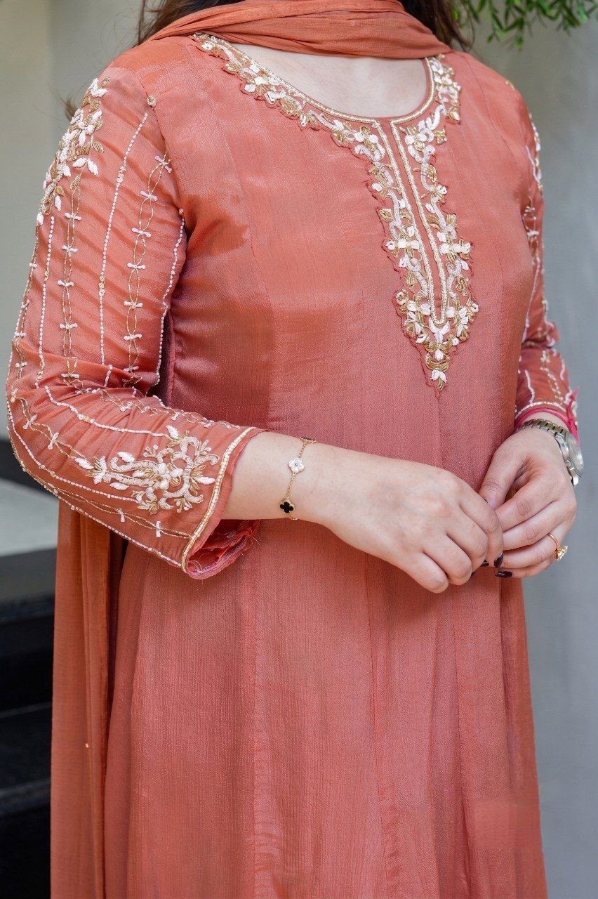 Pure Glass Tissue Handwork Anarkali Gown Set for Women