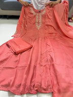 Pure Glass Tissue Handwork Anarkali Gown Set for Women