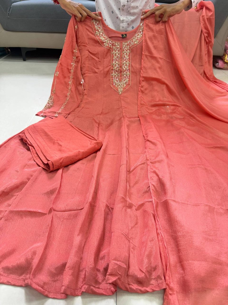Pure Glass Tissue Handwork Anarkali Gown Set for Women