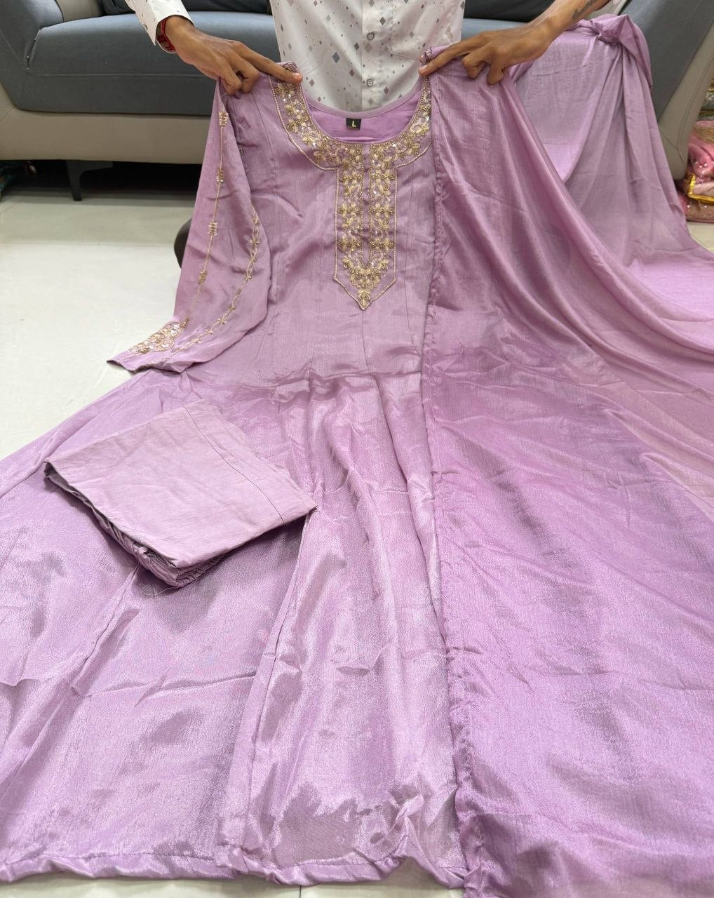 Pure Glass Tissue Handwork Anarkali Gown Set for Women