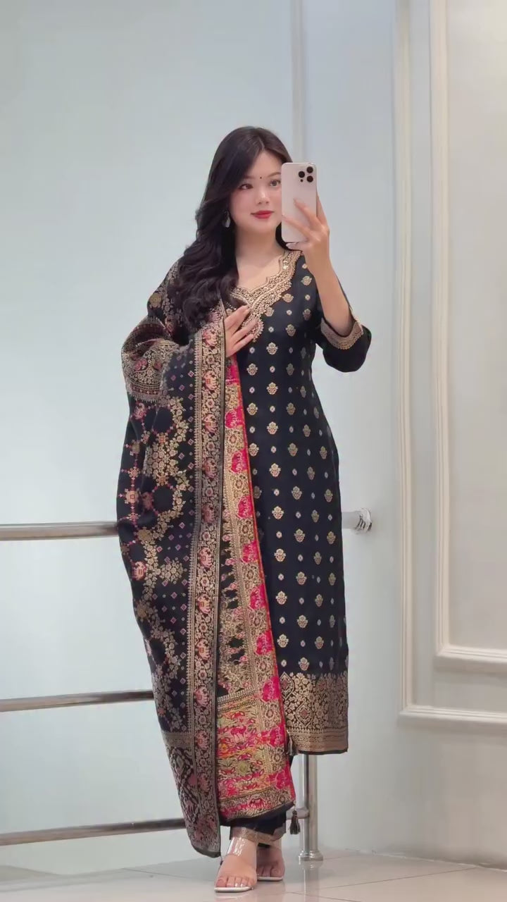 Kanjivaram Silk Suit Set for Women with Dupatta | Wedding & Festive Wear (M-XXL)